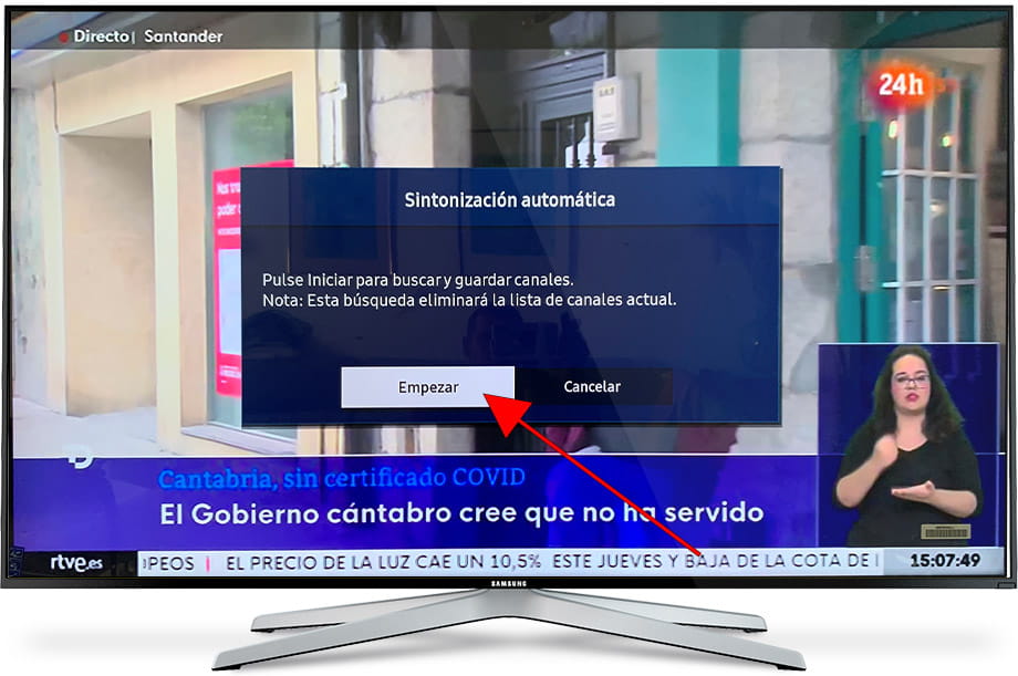 Empezar Sintonización automática Samsung TV